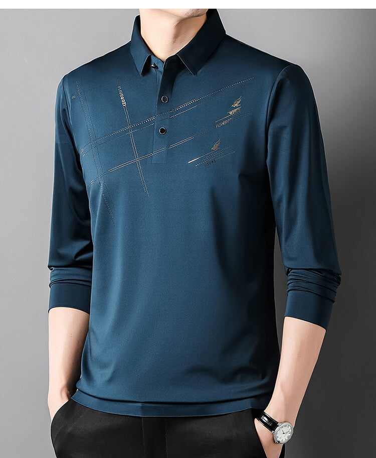 Herren Poloshirt Langarm Sportlich Modern mit V-Ausschnitt