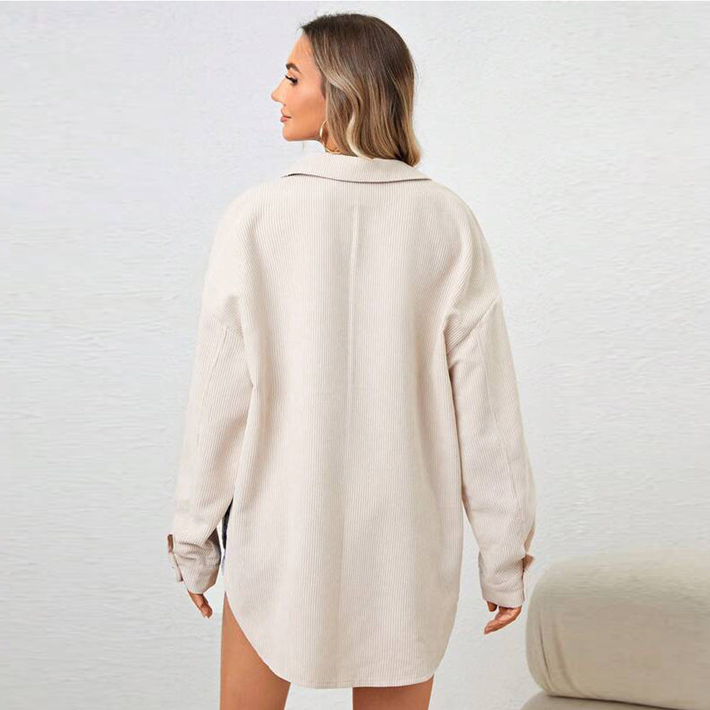 Damen Cordjacke Oversize Lässig Knöpfbär