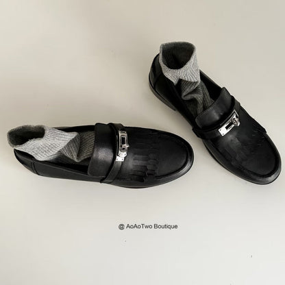 Damen Mokassins Bequem Elegant Schnallen Detail