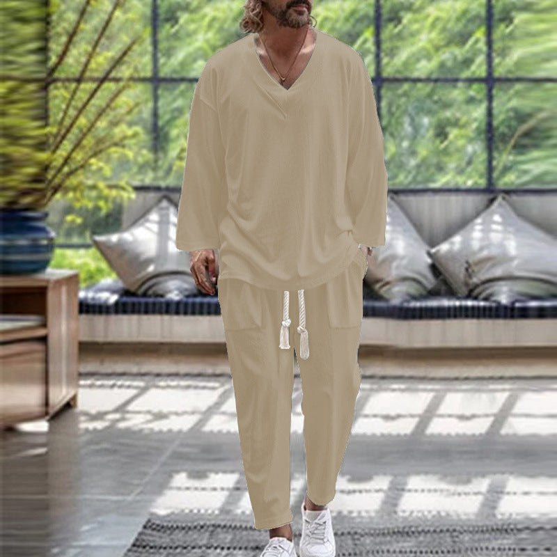 Herren Freizeitoutfit Zweiteiler Elastisch V-Ausschnitt Casual