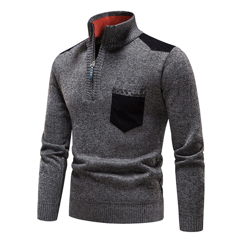 Herren Strickpullover Modern mit Reißverschluss und Brusttasche - BerlinGlamour