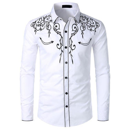 Herren Langarmhemd Stilvolles Stickmuster Elegant