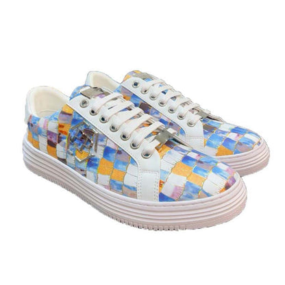 Damen Sneaker Trend Leder Krokodilmuster Schwarz