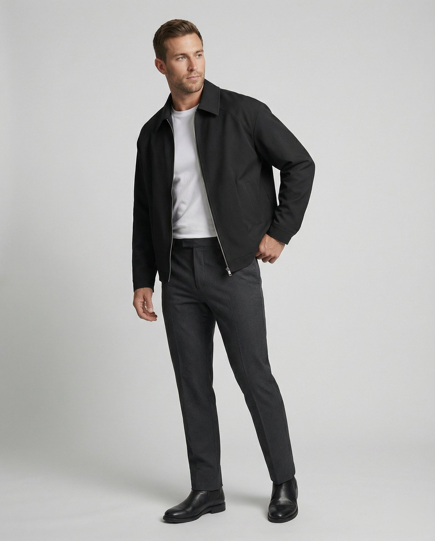 Herren Baseballjacke Grau Schwarz Übergangsjacke Vintage Style