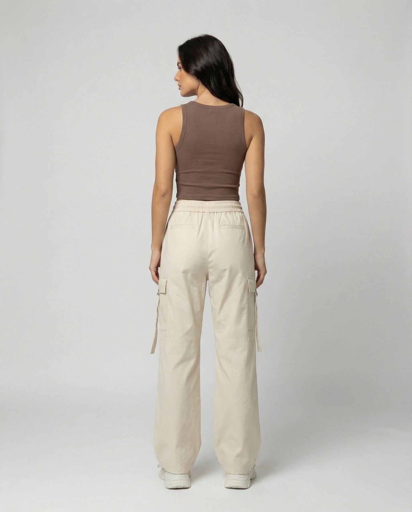 Damen Cargohose Weit Palazzo Elastisch Mit Taschen
