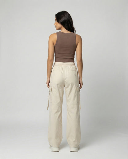Damen Cargohose Weit Palazzo Elastisch Mit Taschen