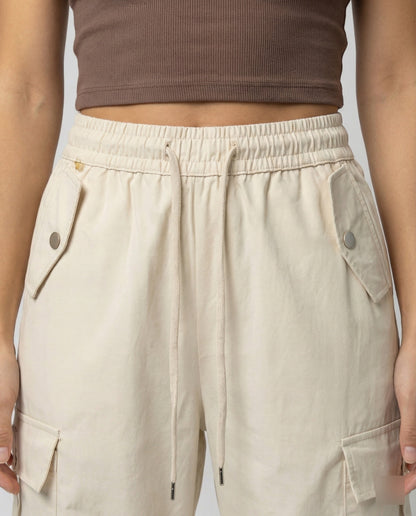 Damen Cargohose Weit Palazzo Elastisch Mit Taschen
