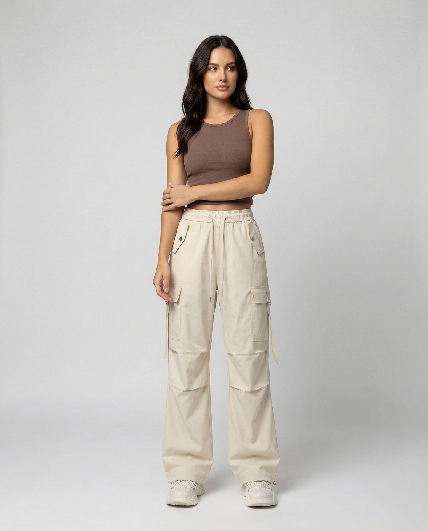 Damen Cargohose Weit Palazzo Elastisch Mit Taschen