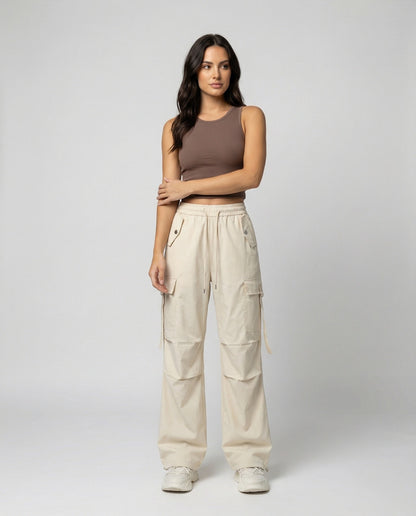Damen Cargohose Weit Palazzo Elastisch Mit Taschen