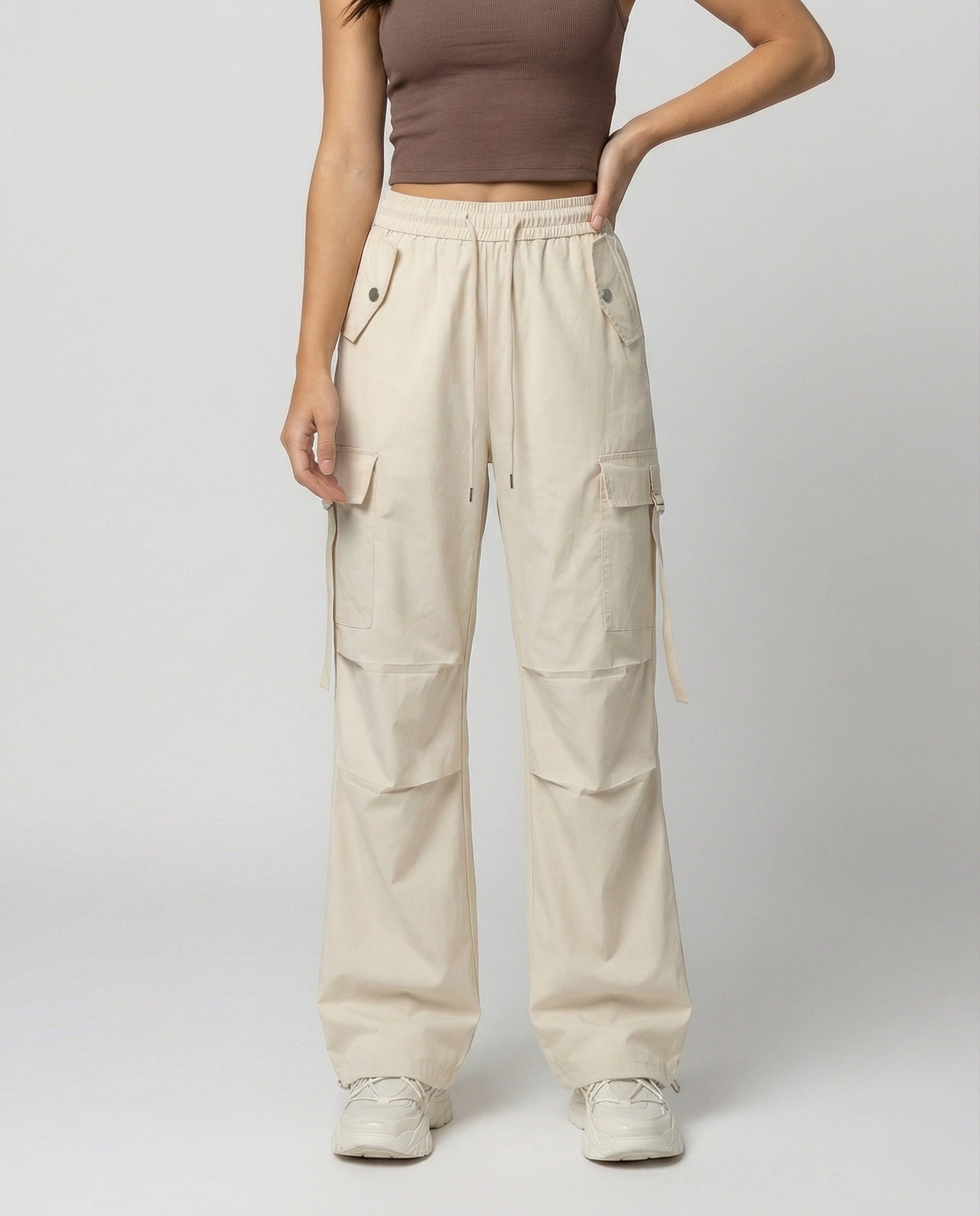 Damen Cargohose Weit Palazzo Elastisch Mit Taschen - BerlinGlamour