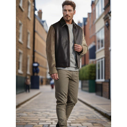 Lederjacke Herren Modern mit Kontrastärmeln Schwarz Ledermantel