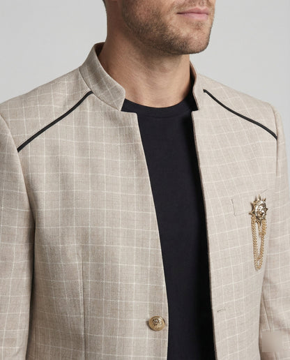 Herren Blazer Stehkragen Karo Modern