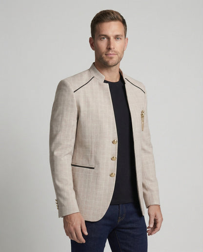 Herren Blazer Stehkragen Karo Modern