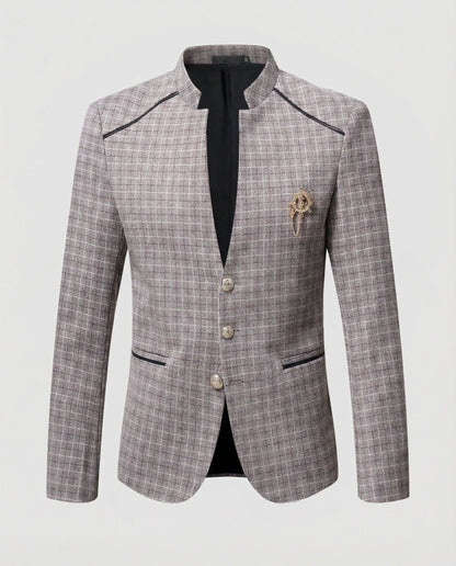 Herren Blazer Stehkragen Karo Modern