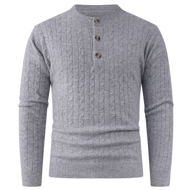 Herren Pullover Grobstrick Modern Schalkragen Knopfdesign - BerlinGlamour