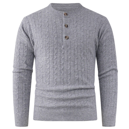 Herren Pullover Grobstrick Modern Schalkragen Knopfdesign - BerlinGlamour