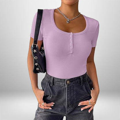 Damen Bodysuit Kurzarm Figurformend Mit Knöpfen