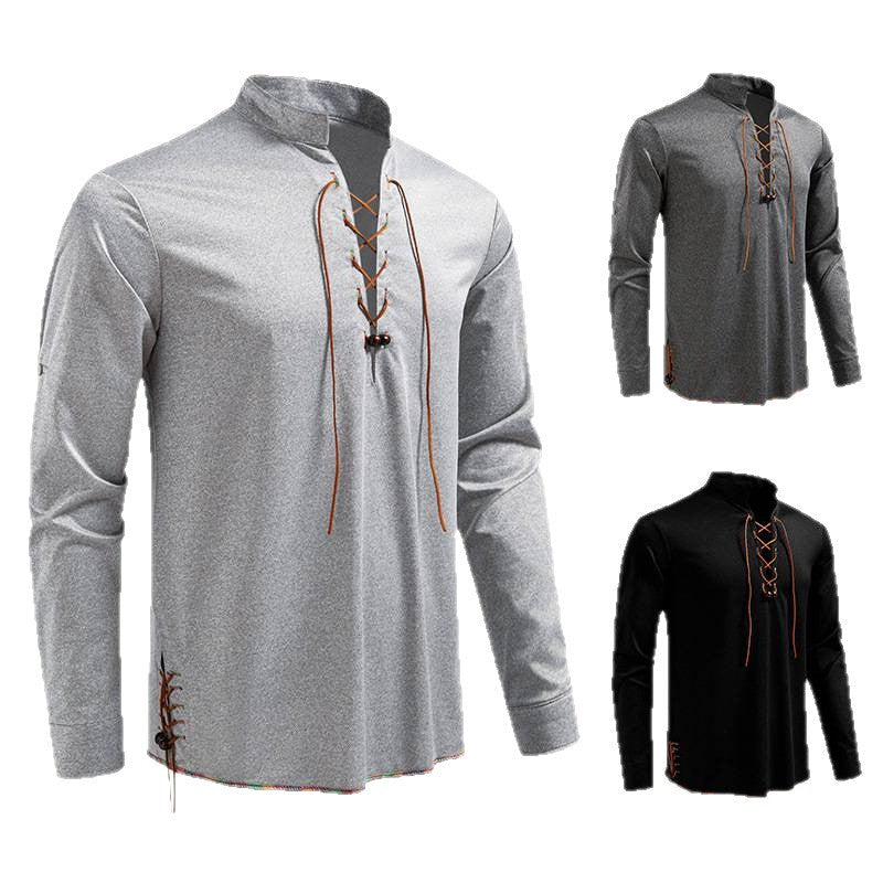 Herren Langarmshirt Stehkragen Modern mit Kordelzug