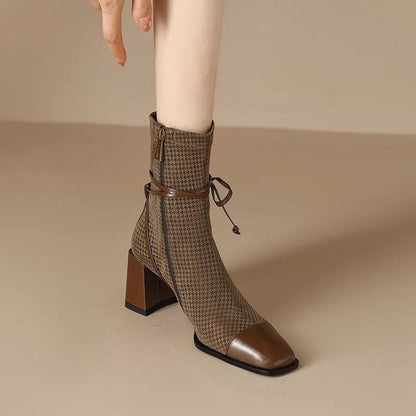 Damen Stiefeletten Karomuster Schnürstiefeletten Elegante Mode - BerlinGlamour