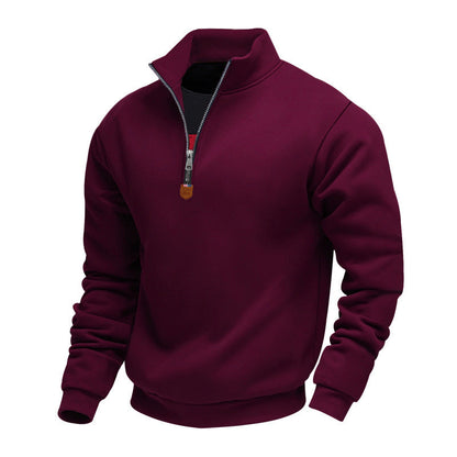 Herren Fleece Pullover Langarm Reißverschluss Kragen Warm