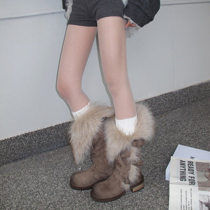 Damen Winterstiefel Elegant Kunstfell Schnallen Warm