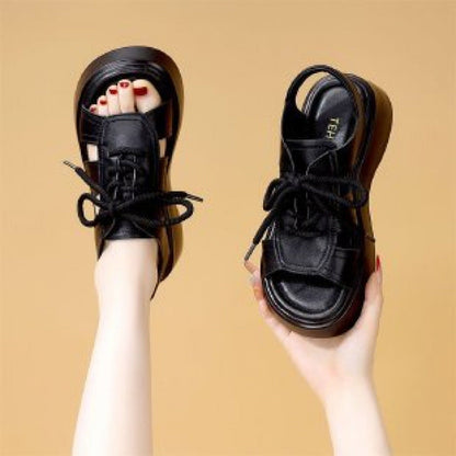 Damen Sandalen Sportlich Komfortabel Schnürsenkel