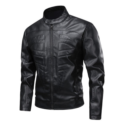 Herren Lederjacke Modern Slim Fit Kunstleder Schwarz