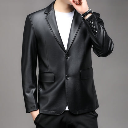 Herren Blazer Kunstleder Elegant Klassisch Schwarz