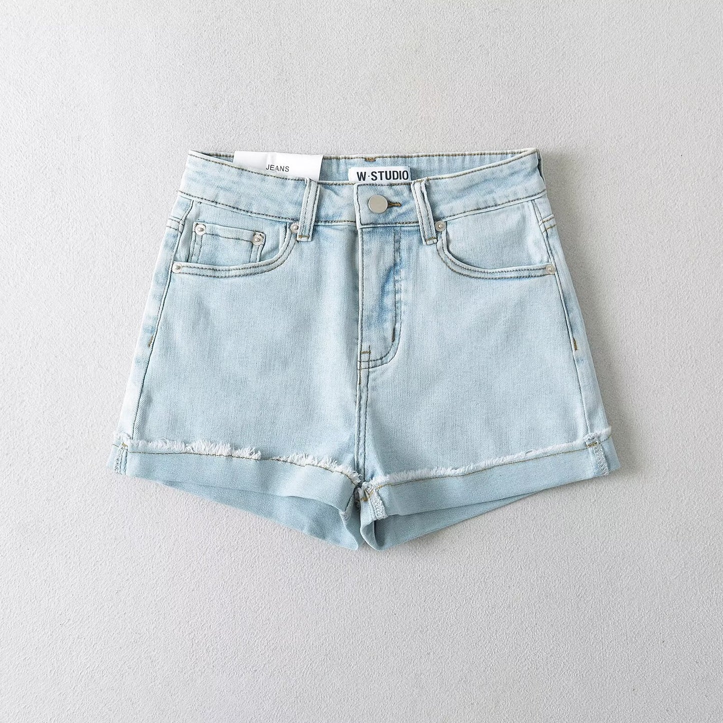 Damen Jeansshorts Lässig Schnitt Mit Effektnähten
