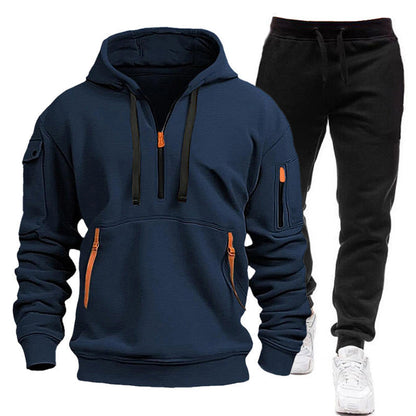 Herren Hoodie Kurz Reißverschluss Taschen Modern - BerlinGlamour