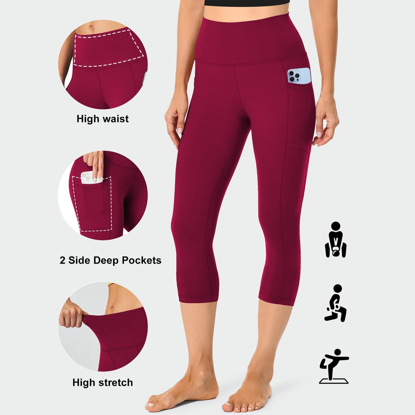 Damen Leggings mit Bauchkontrolle und Taschen Sportlich