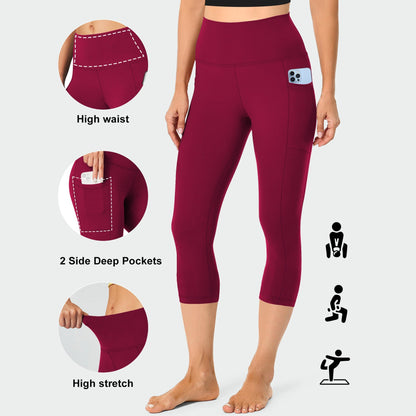Damen Leggings mit Bauchkontrolle und Taschen Sportlich
