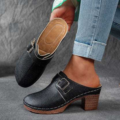 Damen Clogs mit Schnallen-Design und Komfort-Absatz - BerlinGlamour