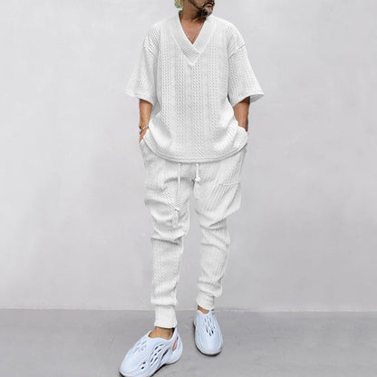 Herren Strickset Mit V-Ausschnitt und Taschen Sportlich Modern
