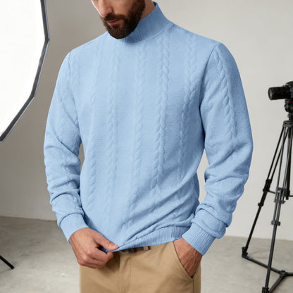 Herren Strickpullover Hoher Kragen Zopf Muster Modern