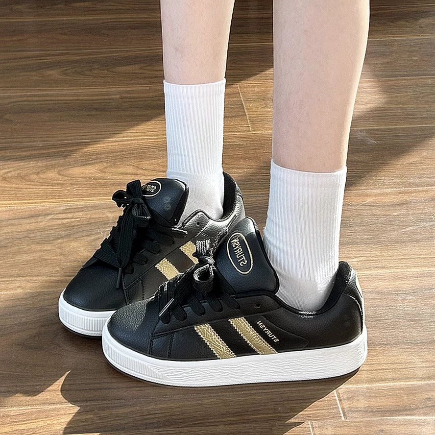 Damen Sneaker Sportlich Leder Schwarz Komfort