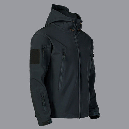Herren Softshell-Jacke Wasserdicht mit verstellbarem Kapuzen und Taschen