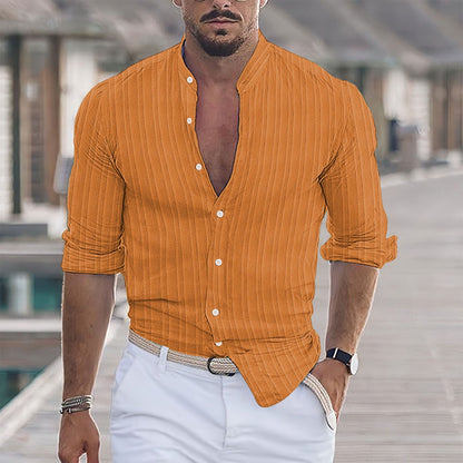 Herren Hemd Modern Stehkragen Strukturiert Trendy