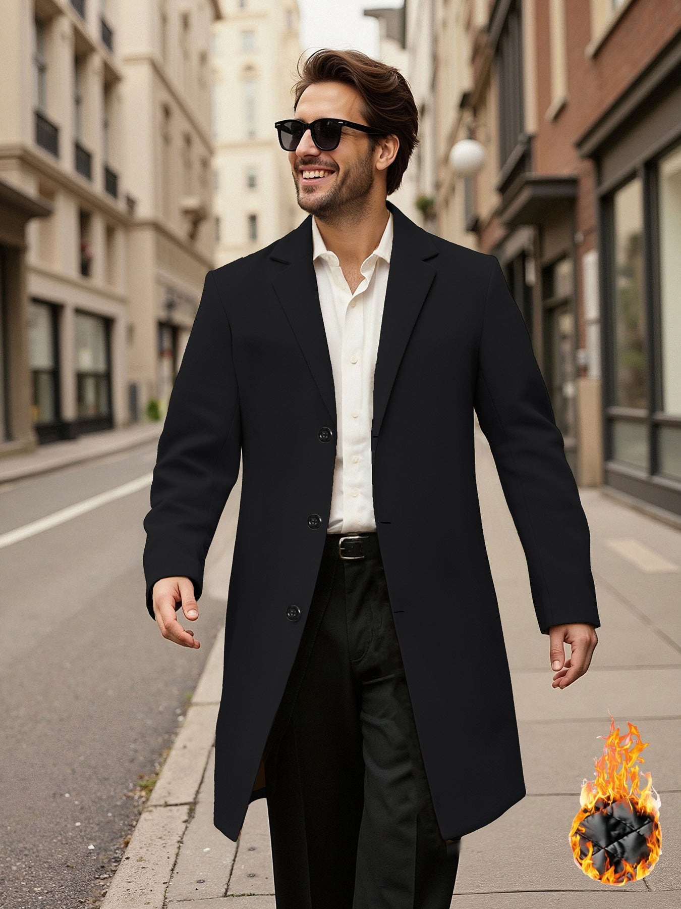 Herren Mantel Doppelreihig Elegant Leder