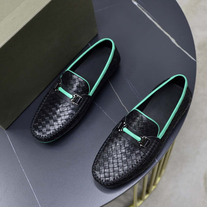 Damen Mokassins Leder Geflochtene Slipper Sommermode