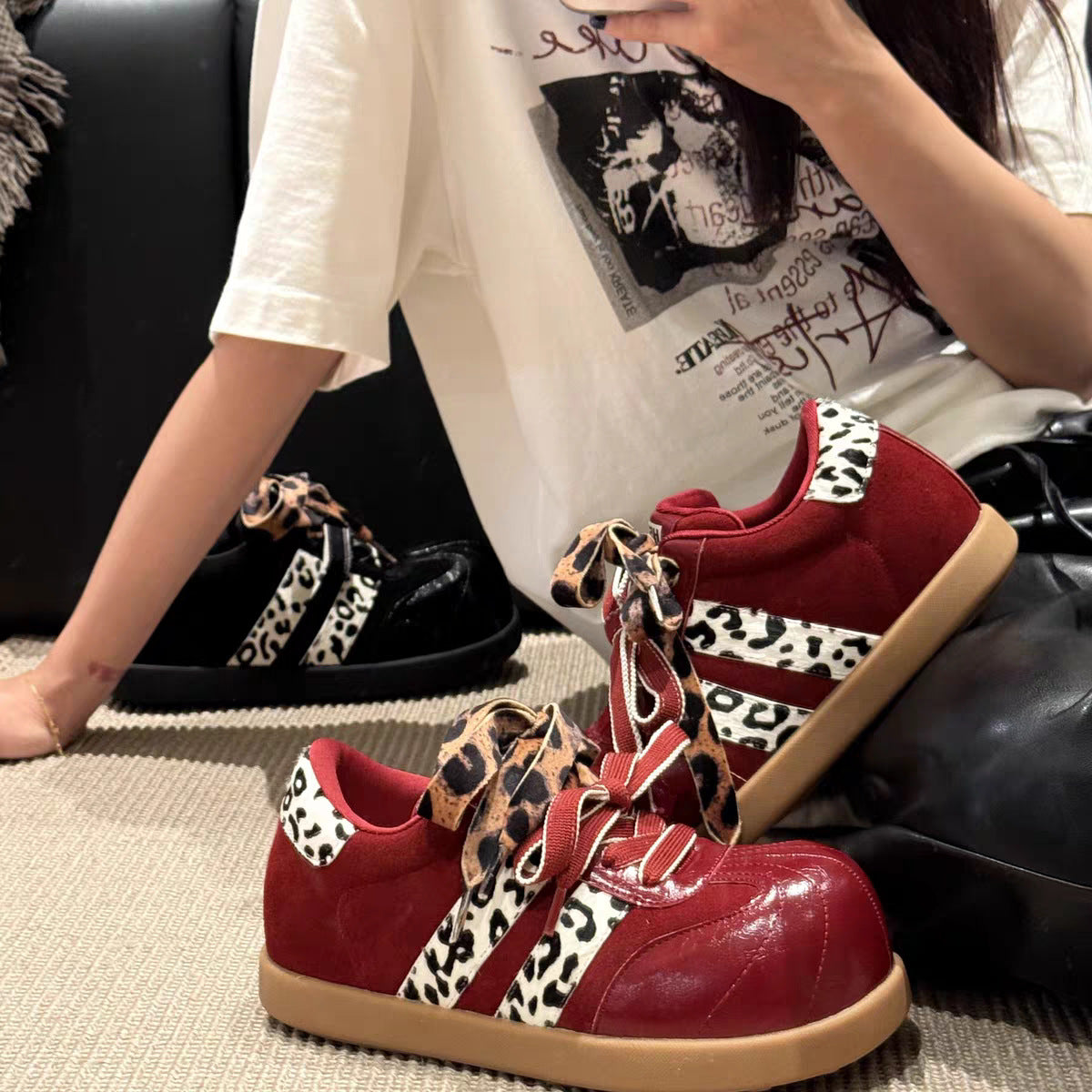 Damen Sneaker Sportlich Animalprint Schnürsystem Moderne