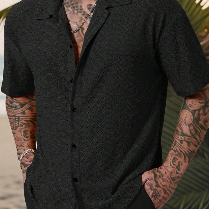 Herren Hemd Kurzarm Feine Stickerei Elegantes Design