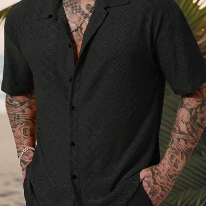 Herren Hemd Kurzarm Feine Stickerei Elegantes Design