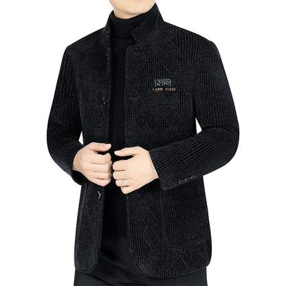 Herren Lange Winterjacke Strukturiert Schwarz