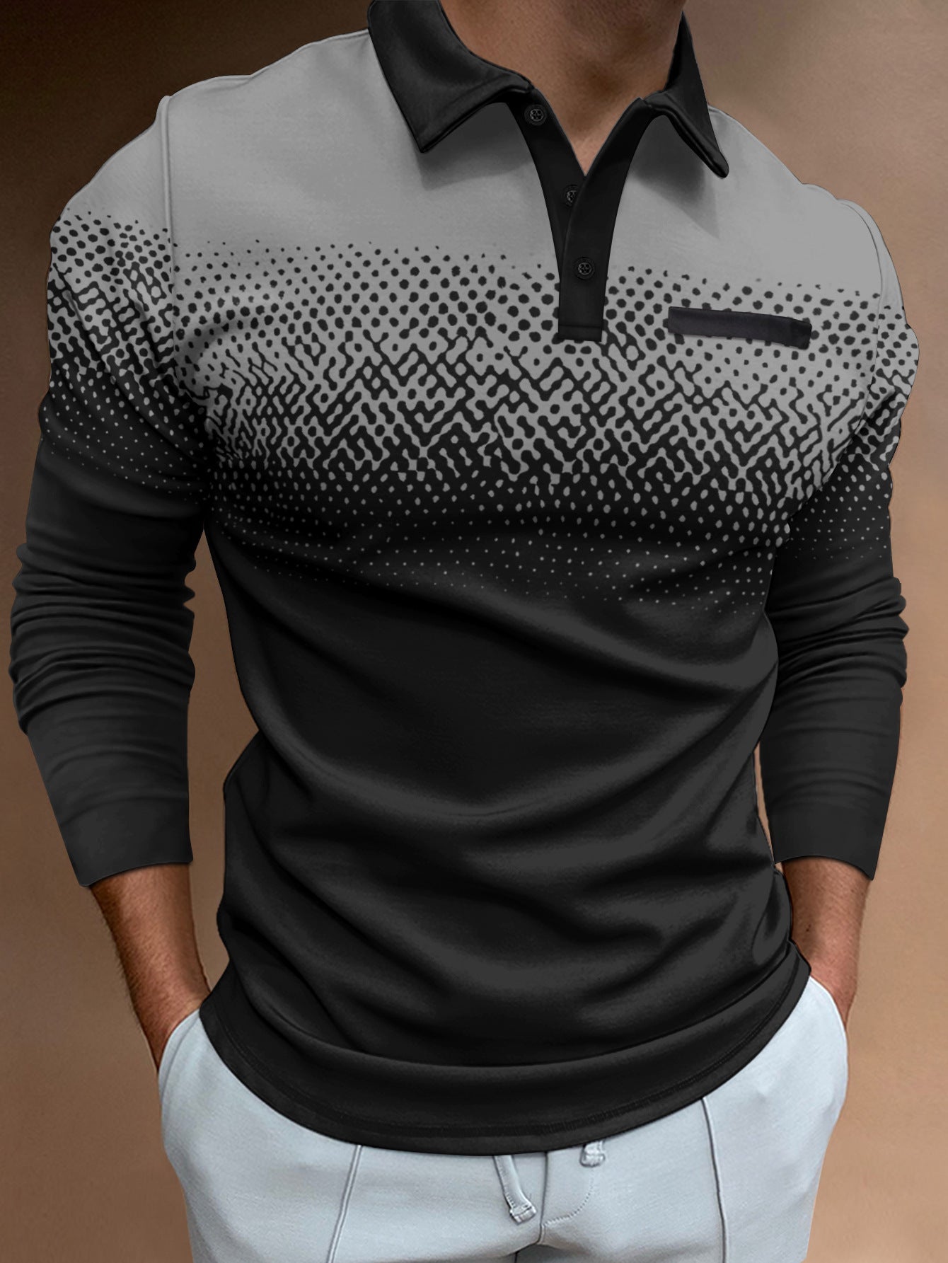 Herren Poloshirt Langarm Digitaldruck Berlin Style