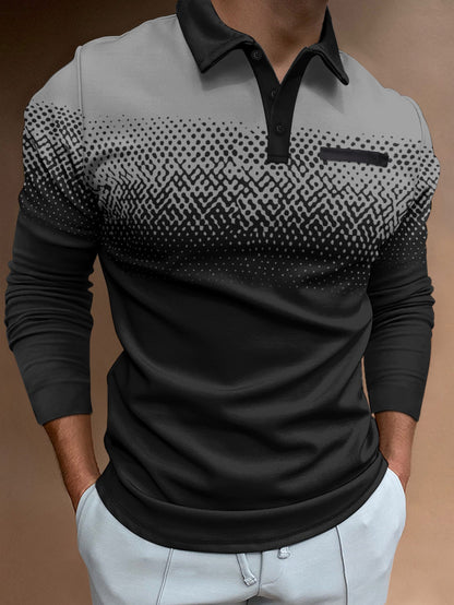 Herren Poloshirt Langarm Digitaldruck Berlin Style