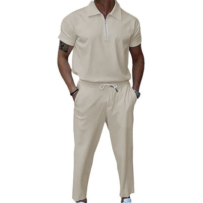 Herren Polo Chino Set Baumwolle Atmungsaktiv Elegant