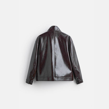 Herren Lederjacke Bikerstil mit Klappentaschen Schwarz