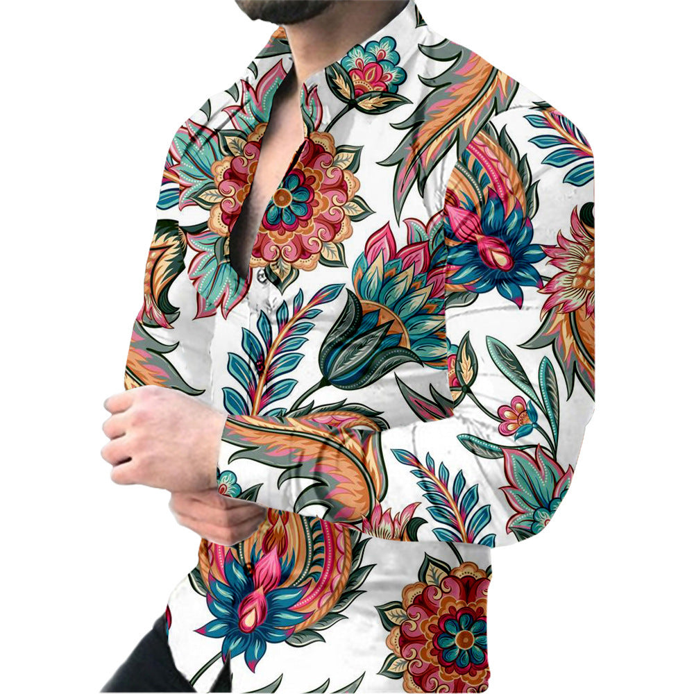 Herren Langarmhemd Modern Flora Kragen Trend - BerlinGlamour