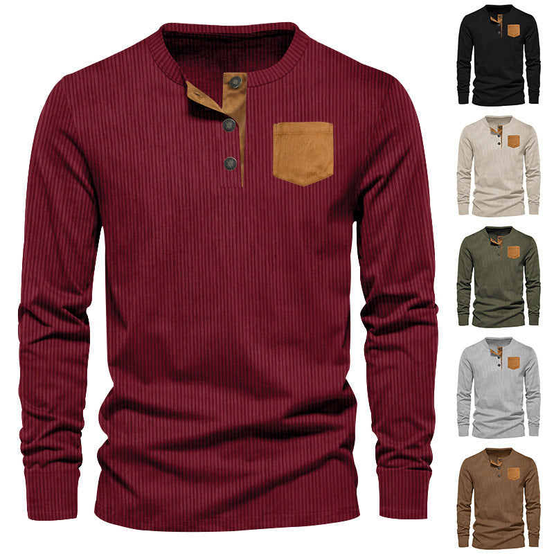 Herren Langarmshirt Bequem Rippstruktur Stehkragen Modern - BerlinGlamour